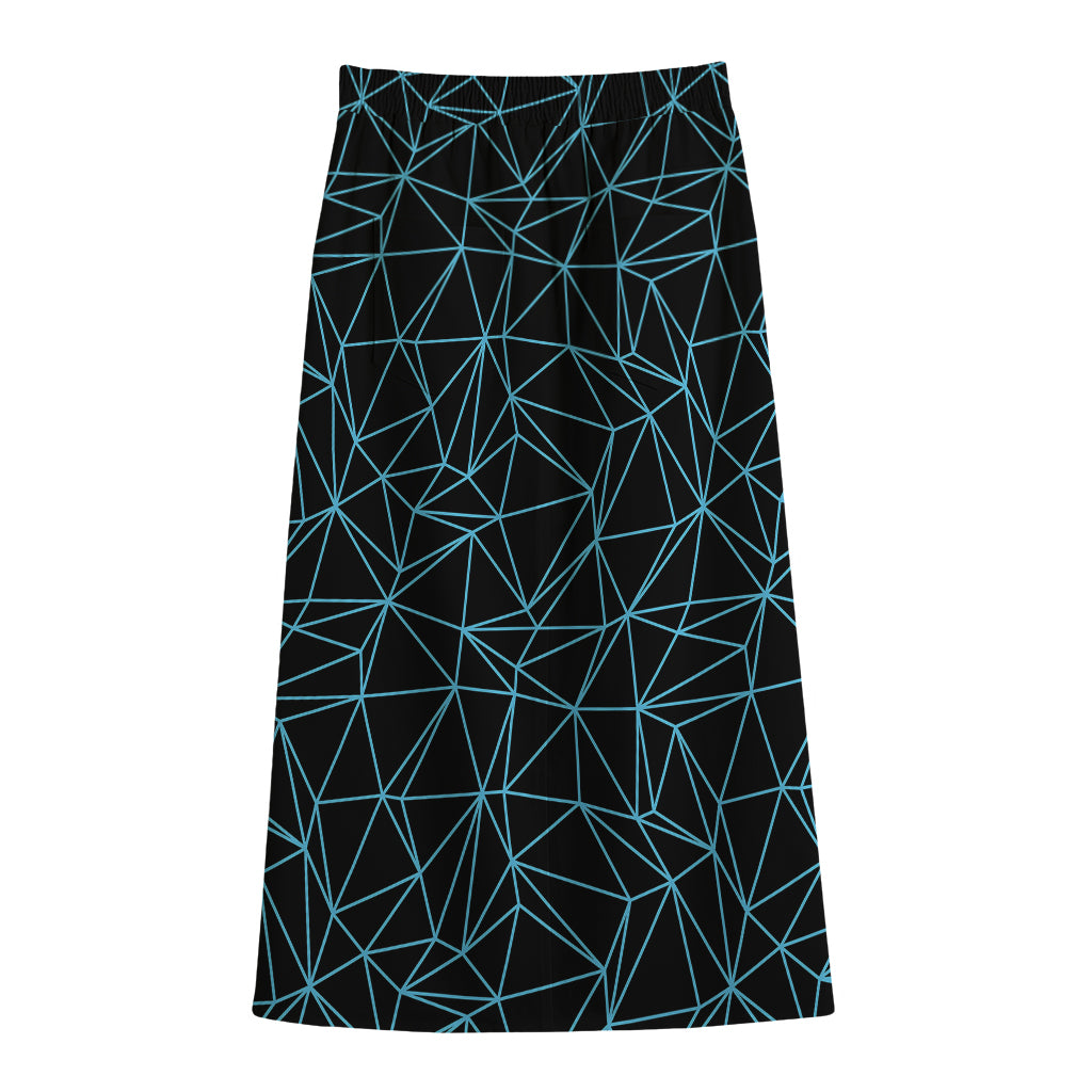 Black And Blue Geometric Mosaic Print Cotton Front Slit Maxi Skirt