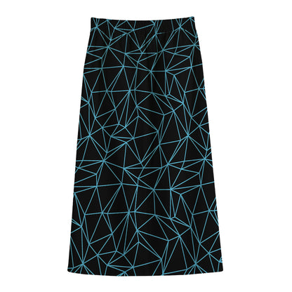 Black And Blue Geometric Mosaic Print Cotton Front Slit Maxi Skirt
