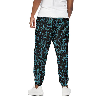 Black And Blue Geometric Mosaic Print Cotton Pants