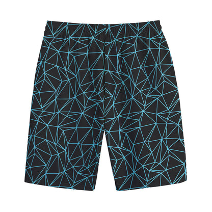 Black And Blue Geometric Mosaic Print Cotton Shorts