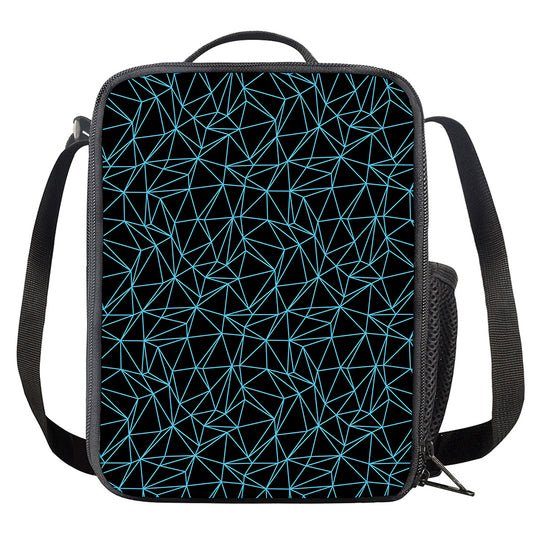 Black And Blue Geometric Mosaic Print Crossbody Lunch Bag