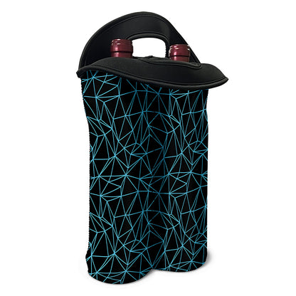 Black And Blue Geometric Mosaic Print Double Neoprene Wine Tote