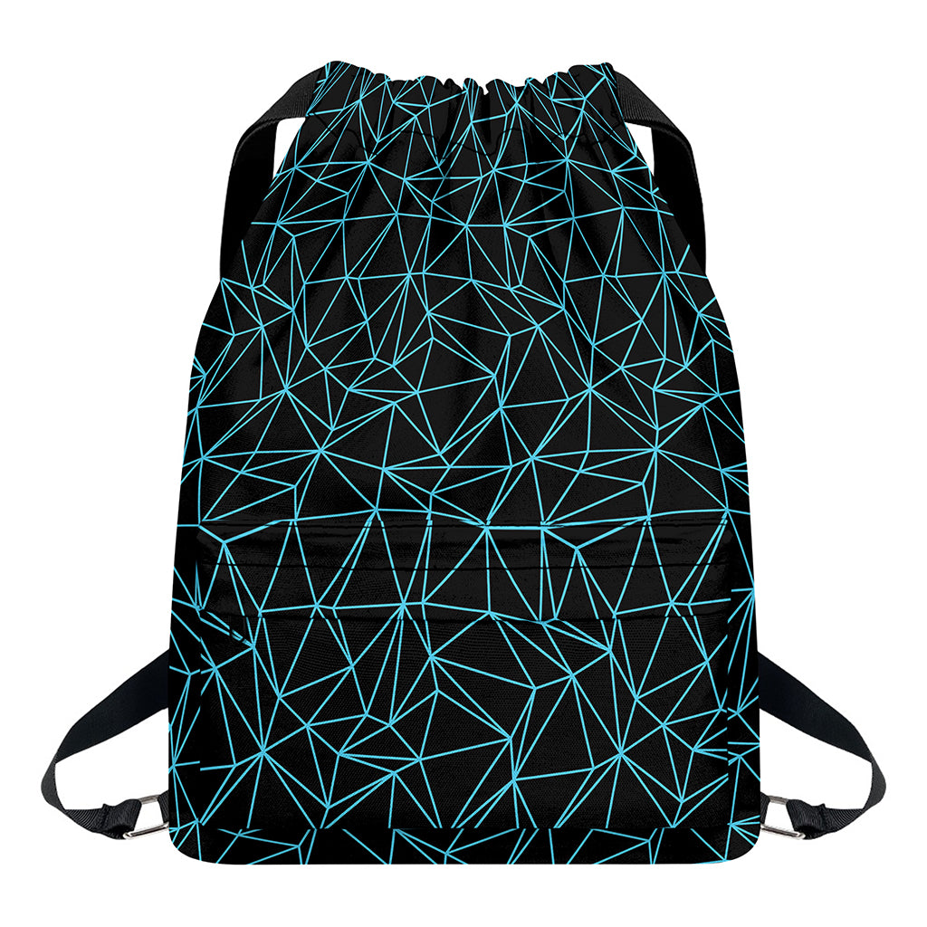 Black And Blue Geometric Mosaic Print Drawstring Backpack