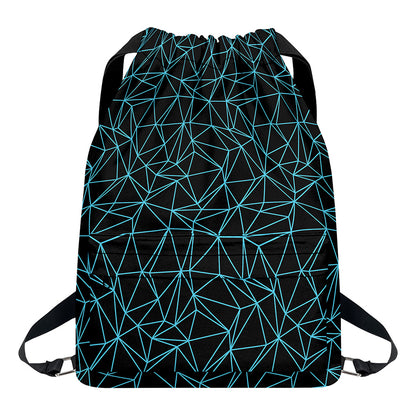 Black And Blue Geometric Mosaic Print Drawstring Backpack