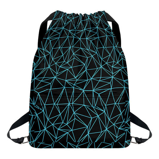 Black And Blue Geometric Mosaic Print Drawstring Backpack