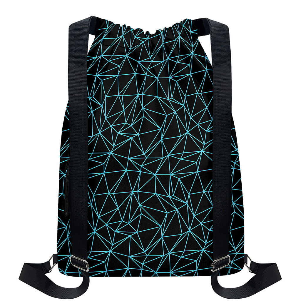 Black And Blue Geometric Mosaic Print Drawstring Backpack