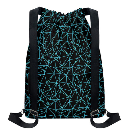 Black And Blue Geometric Mosaic Print Drawstring Backpack