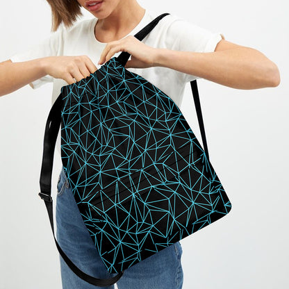 Black And Blue Geometric Mosaic Print Drawstring Backpack