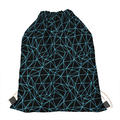 Black And Blue Geometric Mosaic Print Drawstring Bag