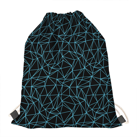 Black And Blue Geometric Mosaic Print Drawstring Bag