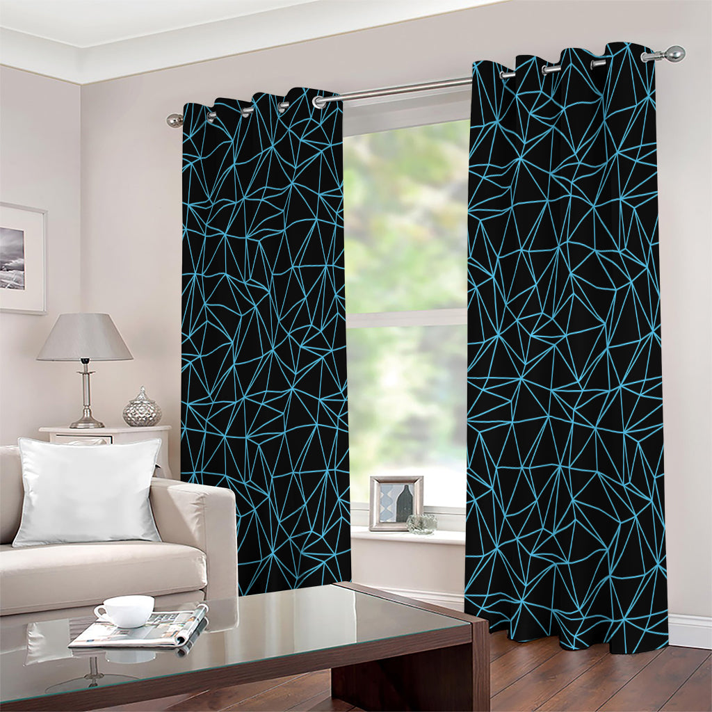 Black And Blue Geometric Mosaic Print Extra Wide Grommet Curtains