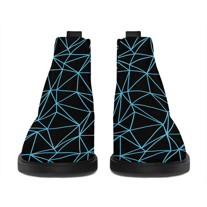 Black And Blue Geometric Mosaic Print Flat Ankle Boots