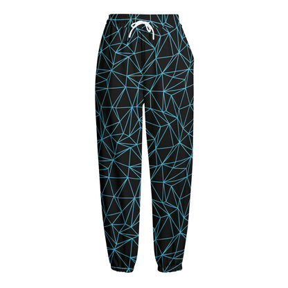 Black And Blue Geometric Mosaic Print Fleece Lined Knit Pants