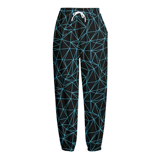 Black And Blue Geometric Mosaic Print Fleece Lined Knit Pants