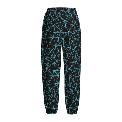 Black And Blue Geometric Mosaic Print Fleece Lined Knit Pants