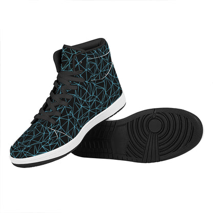 Black And Blue Geometric Mosaic Print High Top Leather Sneakers