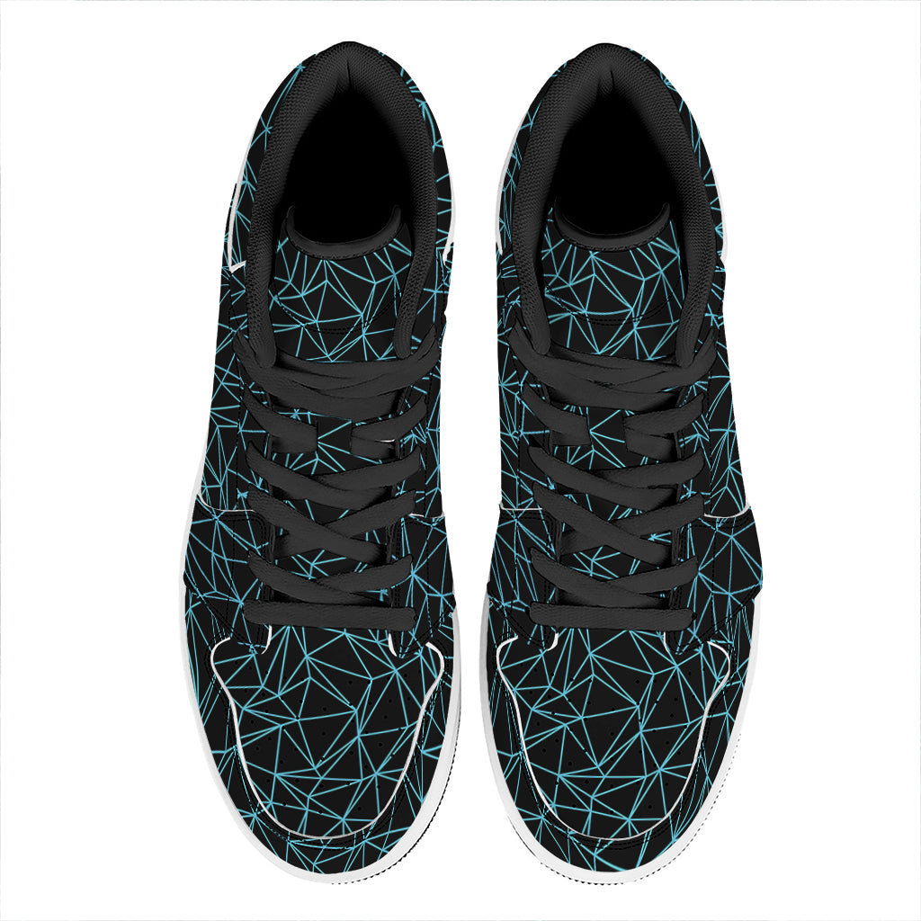 Black And Blue Geometric Mosaic Print High Top Leather Sneakers