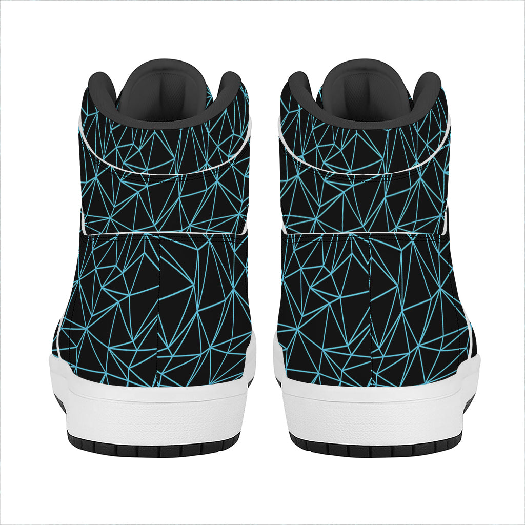 Black And Blue Geometric Mosaic Print High Top Leather Sneakers