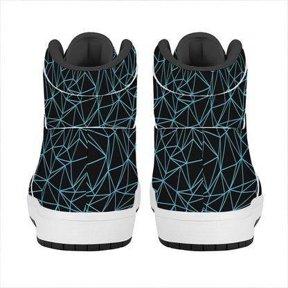 Black And Blue Geometric Mosaic Print High Top Leather Sneakers