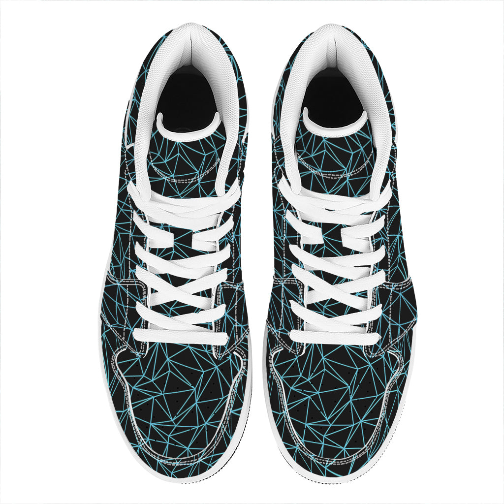 Black And Blue Geometric Mosaic Print High Top Leather Sneakers