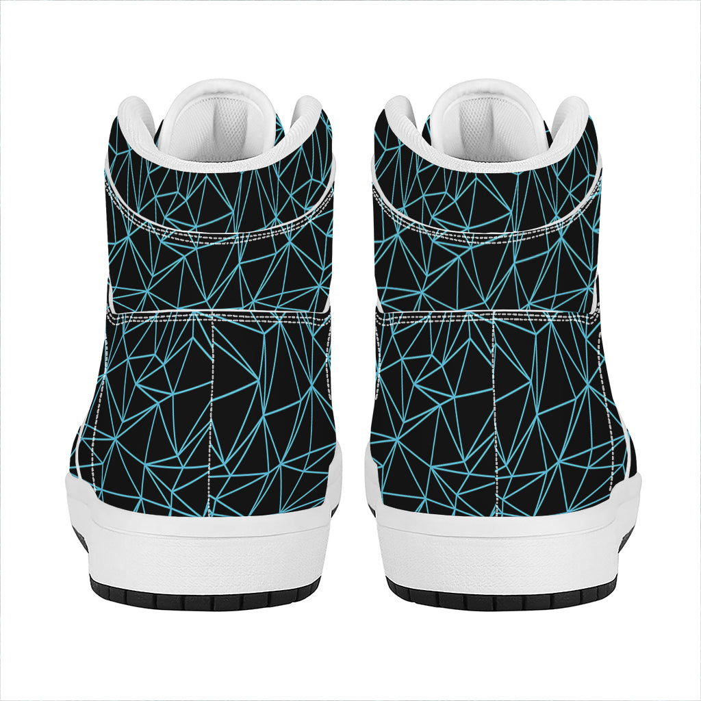 Black And Blue Geometric Mosaic Print High Top Leather Sneakers