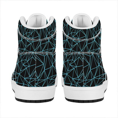 Black And Blue Geometric Mosaic Print High Top Leather Sneakers