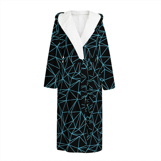 Black And Blue Geometric Mosaic Print Hooded Bathrobe