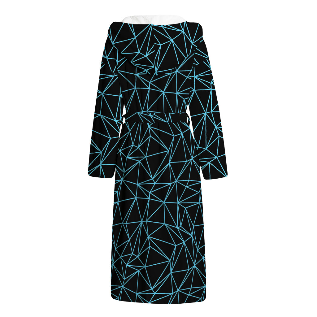 Black And Blue Geometric Mosaic Print Hooded Bathrobe