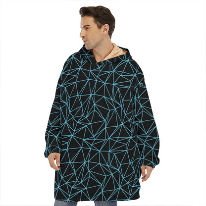 Black And Blue Geometric Mosaic Print Hoodie Blanket