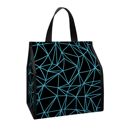 Black And Blue Geometric Mosaic Print Insulated Lunch Tote