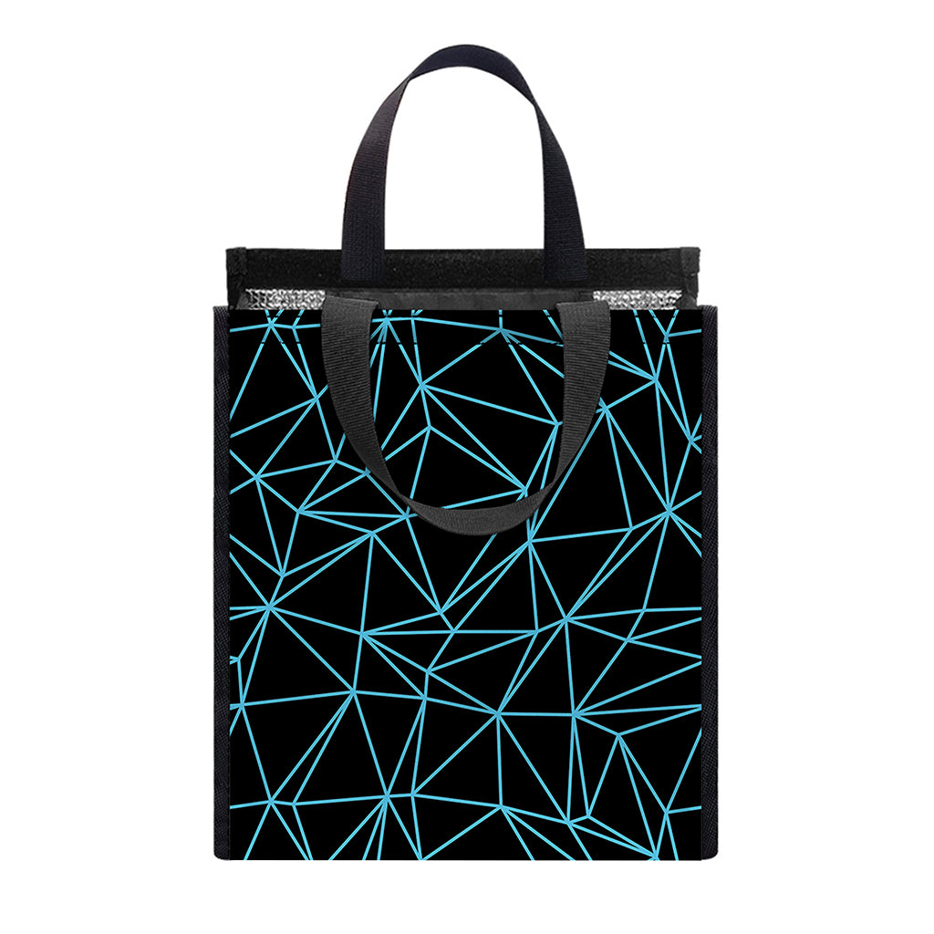 Black And Blue Geometric Mosaic Print Insulated Lunch Tote