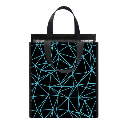 Black And Blue Geometric Mosaic Print Insulated Lunch Tote