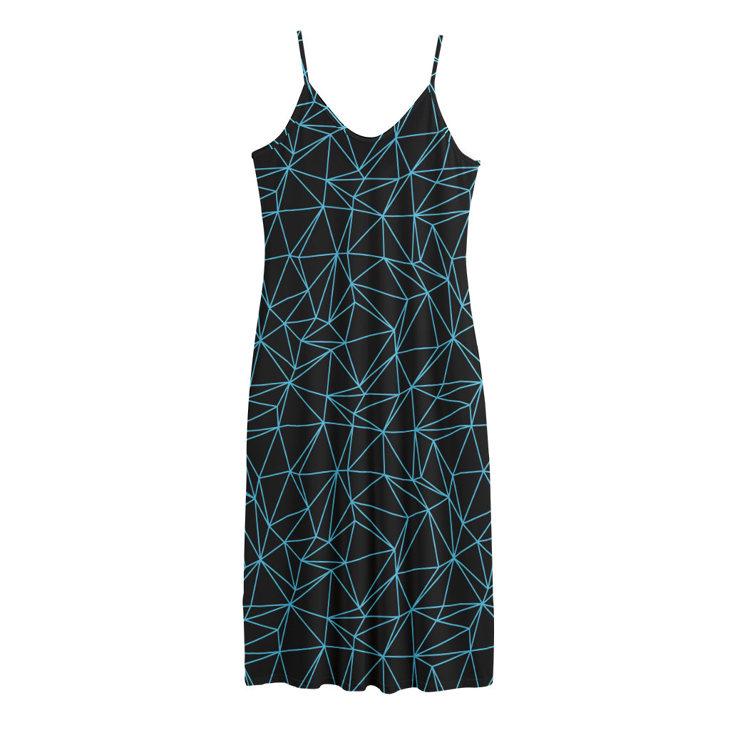 Black And Blue Geometric Mosaic Print Jersey Midi Cami Dress