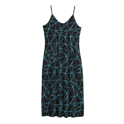 Black And Blue Geometric Mosaic Print Jersey Midi Cami Dress