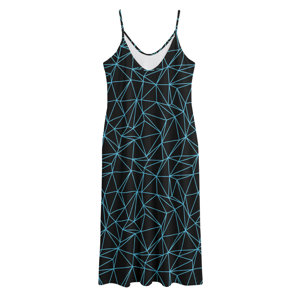 Black And Blue Geometric Mosaic Print Jersey Midi Cami Dress