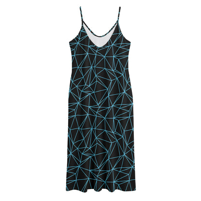 Black And Blue Geometric Mosaic Print Jersey Midi Cami Dress