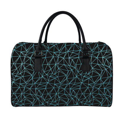 Black And Blue Geometric Mosaic Print Leather Duffle Bag
