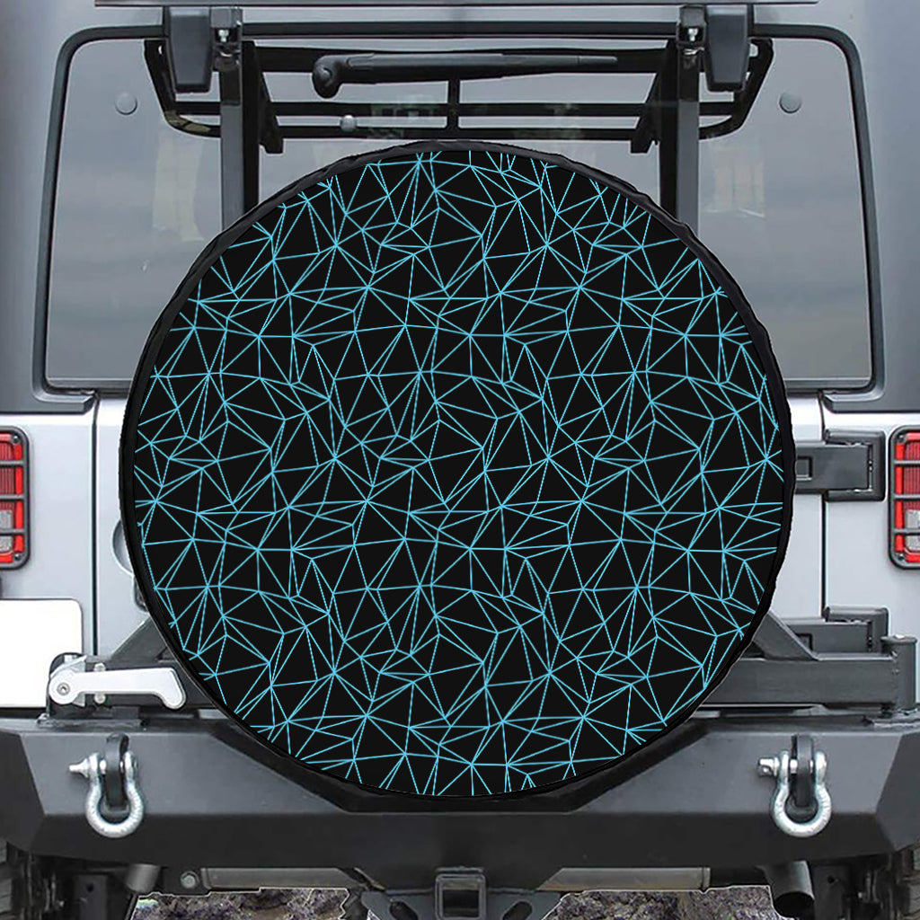 Black And Blue Geometric Mosaic Print Leather Spare Tire Cover