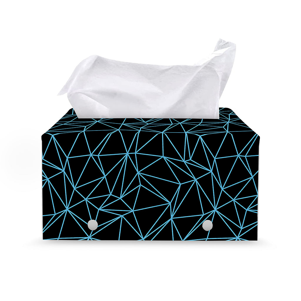 Black And Blue Geometric Mosaic Print Leather Tissue Box Cover