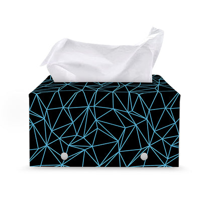 Black And Blue Geometric Mosaic Print Leather Tissue Box Cover