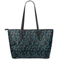 Black And Blue Geometric Mosaic Print Leather Tote Bag With Zipper