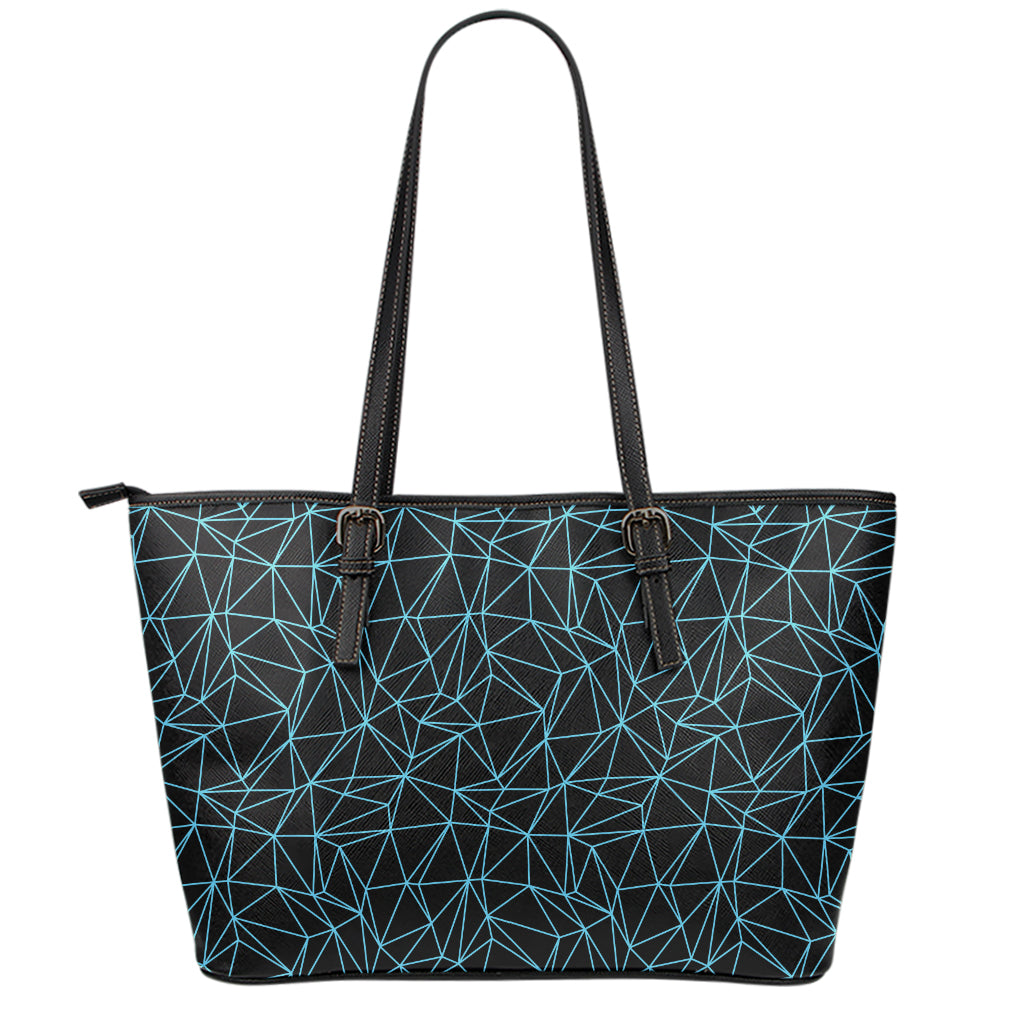Black And Blue Geometric Mosaic Print Leather Tote Bag