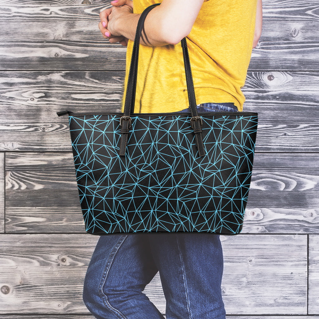 Black And Blue Geometric Mosaic Print Leather Tote Bag