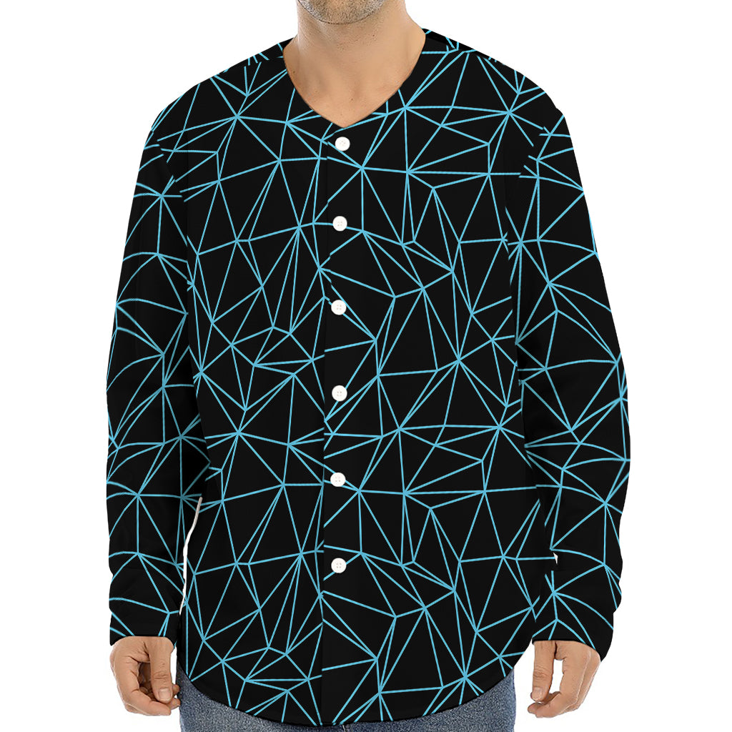 Black And Blue Geometric Mosaic Print Long Sleeve Baseball Jersey
