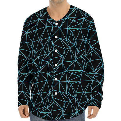 Black And Blue Geometric Mosaic Print Long Sleeve Baseball Jersey