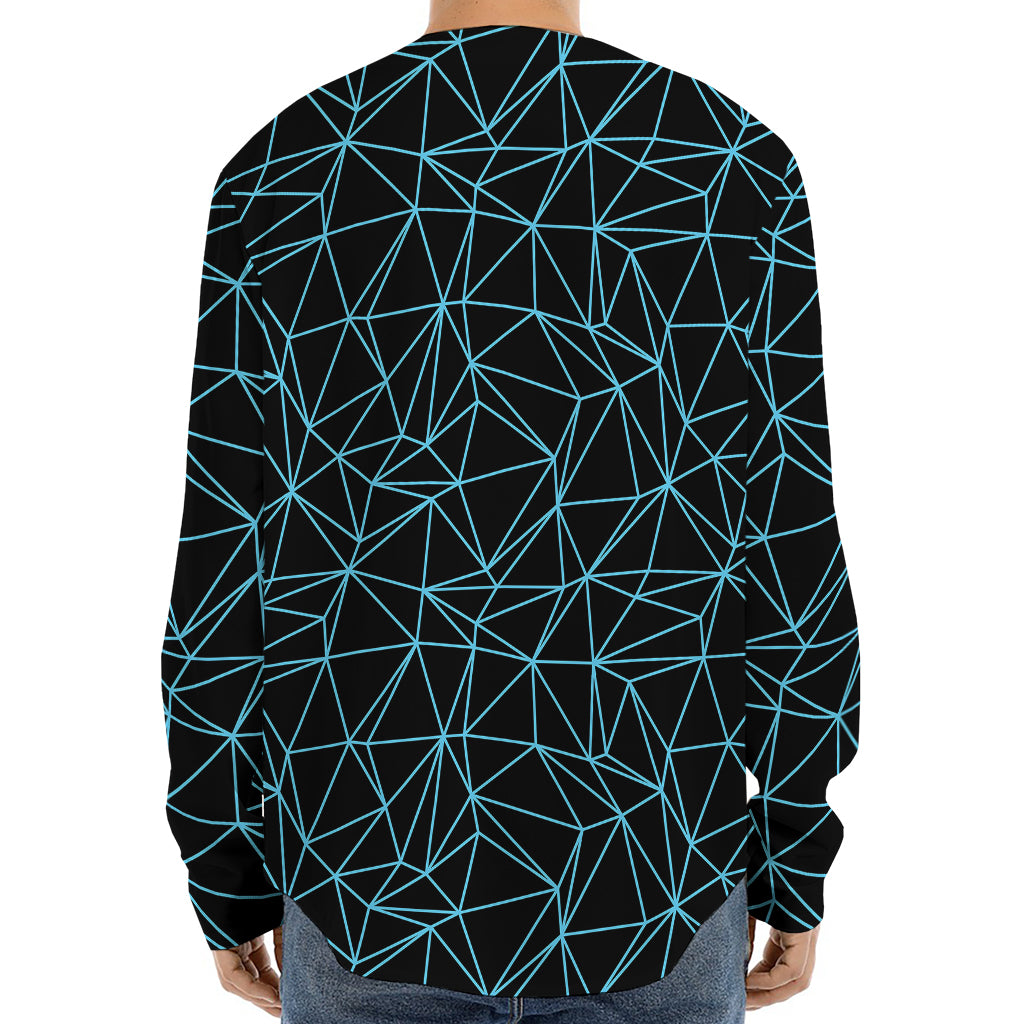 Black And Blue Geometric Mosaic Print Long Sleeve Baseball Jersey