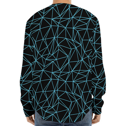 Black And Blue Geometric Mosaic Print Long Sleeve Baseball Jersey