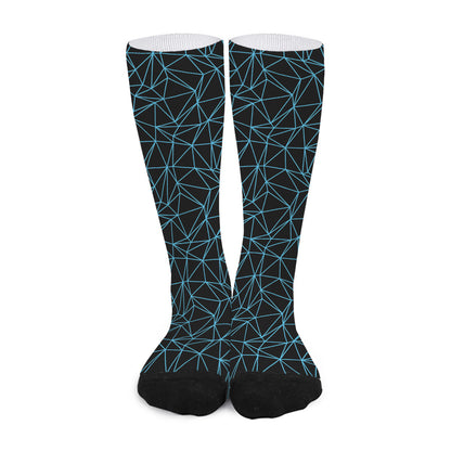 Black And Blue Geometric Mosaic Print Long Socks