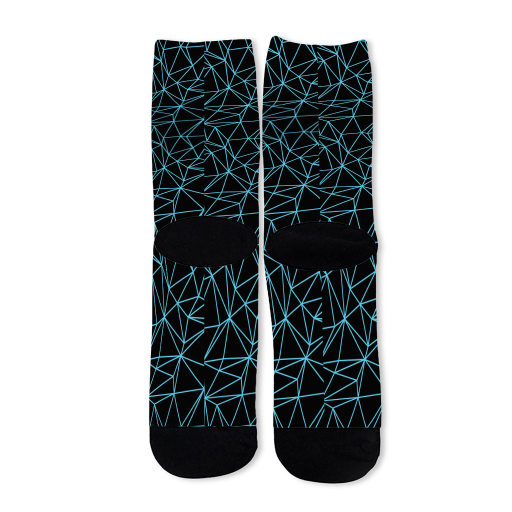 Black And Blue Geometric Mosaic Print Long Socks