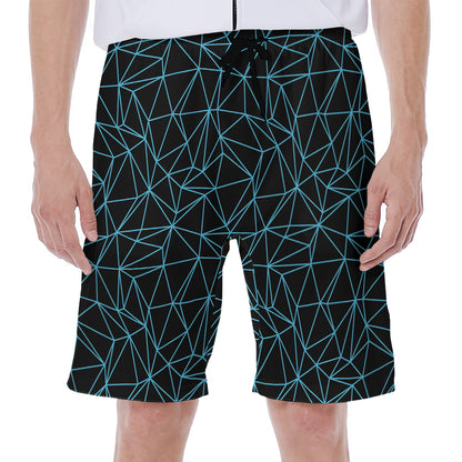 Black And Blue Geometric Mosaic Print Men's Beach Shorts